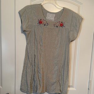 Johnny Was Striped Mini Dress with Embroidered Accents